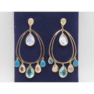 Swarovski Gold Earrings Azore Drop Blue Crystal Pierced Teardrop